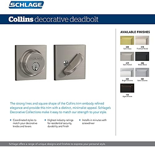 Schlage B60 N COL 622 Deadbolt with Collins Trim Highest Security Matte Black