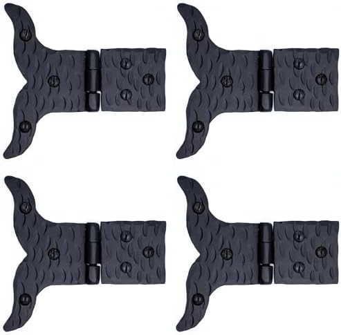 Handcrafted 4-Piece Black Wrought Iron Hinges for Farmhouse Barn Doors