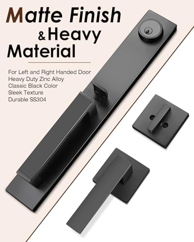 Modern Matte Black Front Door Handle Set with Deadbolt