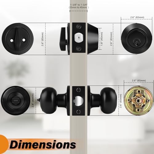 Probrico Entry Door Knobs and Deadbolt Set 3-Pack Flat Black