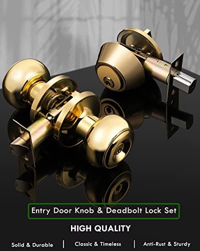 4-Pack Polished Brass Keyed Entry Door Knob Deadbolt Set