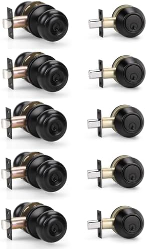 5-Piece Door Knobs Deadbolt Combo Set in Matte Black