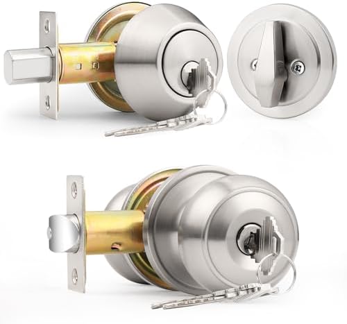 Probrico Keyed Alike Round Entry Door Knob and Deadbolt Set Satin Nickel