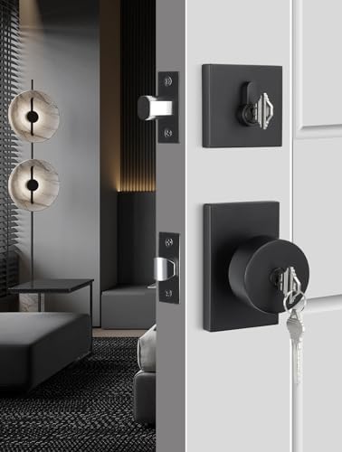 GoldenWarm Black Door Knob with Deadbolt Set