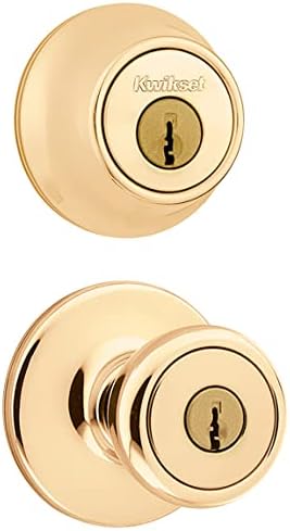 Kwikset patio door entry and deadbolt combo in polished brass