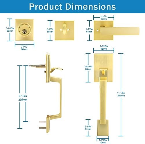 Secure Stylish Front Door Handle Set SATIN BRASS FINISH