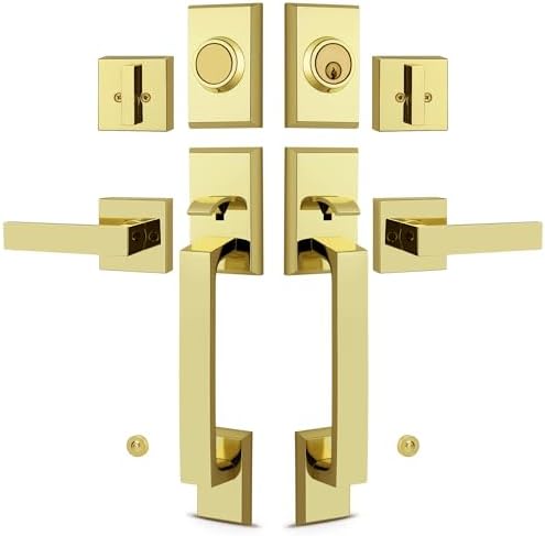 Moquin Double Front Door Lock Set with Polished Brass Finish