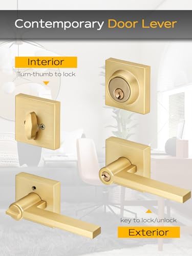 EHomeware Gold Door Handleset Satin Brass Reversible for RightLeft Doors