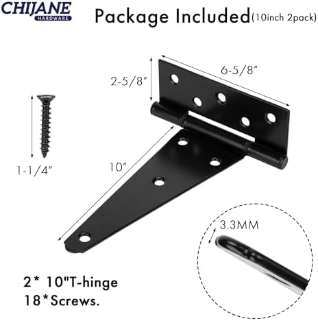 CHIJANE10 Inch Heavy Duty T-Strap Shed Door Hinges 2 Pack