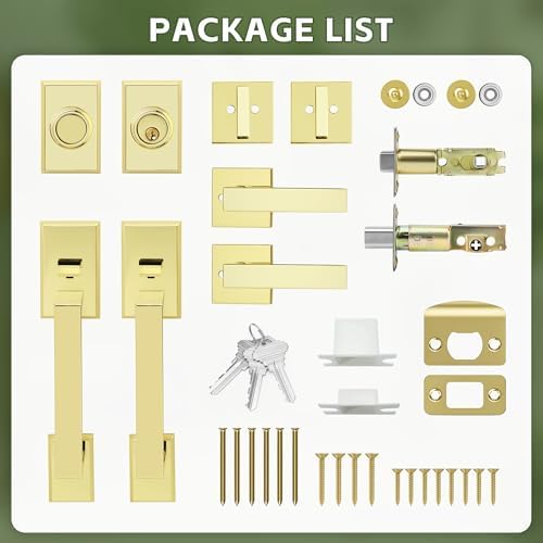 Moquin Double Front Door Lock Set with Polished Brass Finish