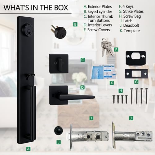 NEWBANG Door Handlesets for Heavy Duty Doors Matte Black Reversible