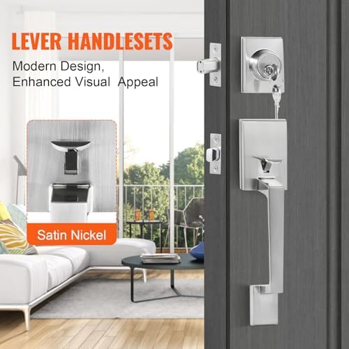VEVOR Front Door Handle Set with Satin Nickel Hardware