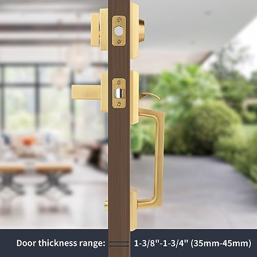 Gaurqiah brushed gold front door entry handle set heavy-duty satin brass