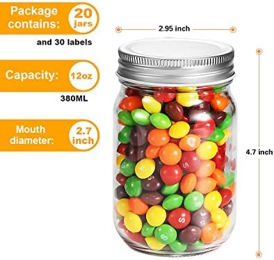 Premium 12oz Glass Jars with lids for Canning Storage