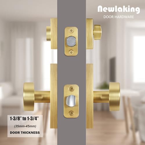 Newlaking Gold Door Knob with Deadbolt Set - Satin Brass