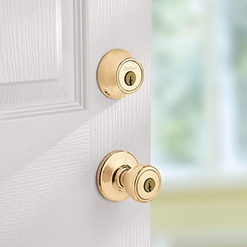Kwikset patio door entry and deadbolt combo in polished brass