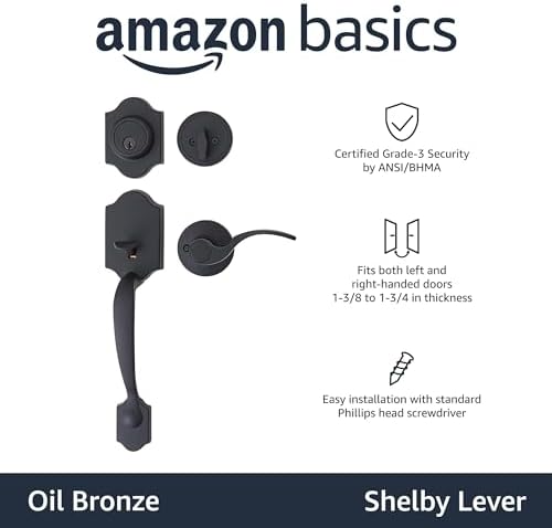 Amazon Basics Handleset with Shelby Lever for Single Cylinder Lock Oil Bronze