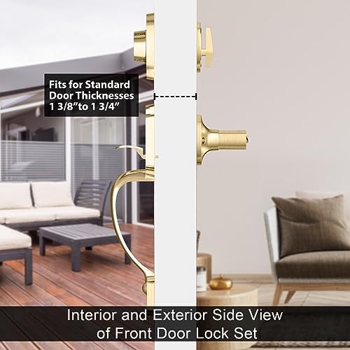 Haidms Gold Front Door Handle and Deadbolt Set