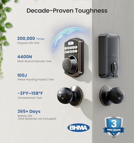 Advanced Keyless Door Lock with 2 Knobs Oil-Rubbed Bronze Smart Features