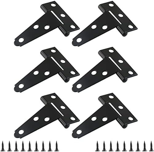 Piutouyar 6-Piece T-Strap Hinges Heavy Duty Barn Door Hinges Black