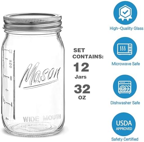 High-Quality 32oz Mason Jars with Airtight lids for Canning Preservation