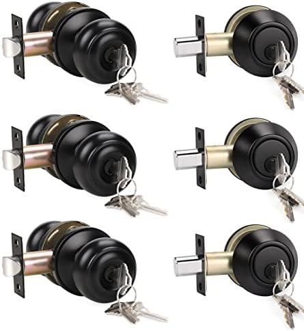KNOBWELL 3-Piece Keyed Entry Door Knobs Deadbolt Combo Set Matte Black