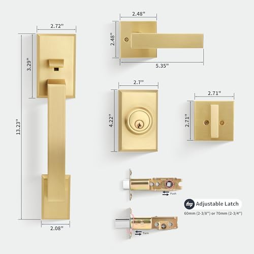 Gaurqiah brushed gold front door entry handle set heavy-duty satin brass
