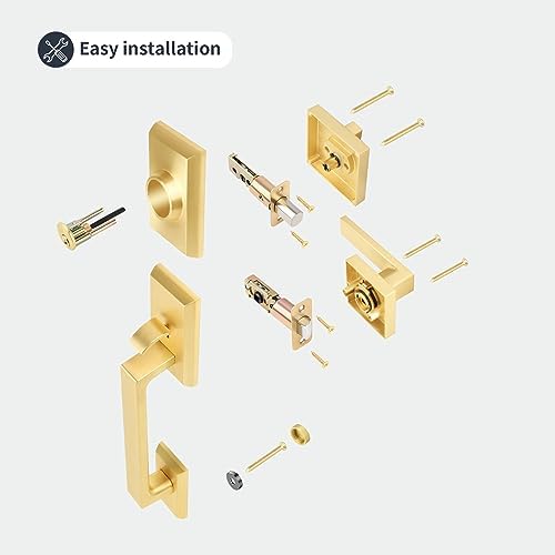 Gaurqiah brushed gold front door entry handle set heavy-duty satin brass