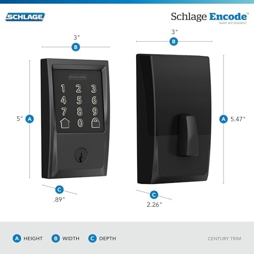 Schlag Smart Wi-Fi Deadbolt with Century Trim in Matte Black