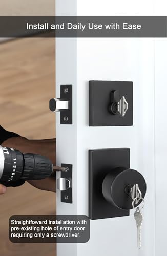GoldenWarm Black Door Knob with Deadbolt Set