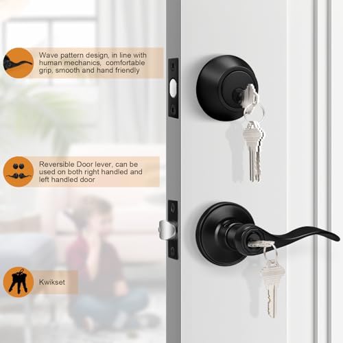 Versatile Front Door Entry Lever Lockset Single Cylinder Deadbolt Combination Set