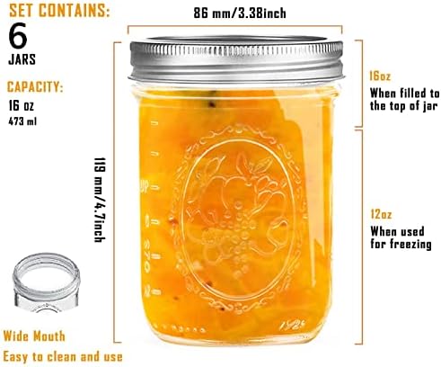 Wide Mouth Mason Jar 16oz with Lids 6pk