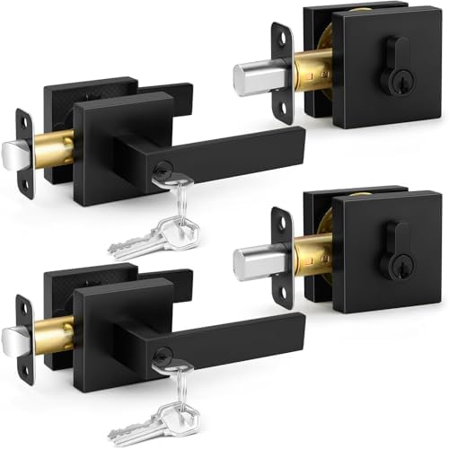 Sopoby Flat Black Door Handles Deadbolt Combo Pack