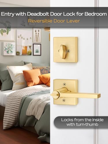EHomeware Gold Door Handleset Satin Brass Reversible for RightLeft Doors