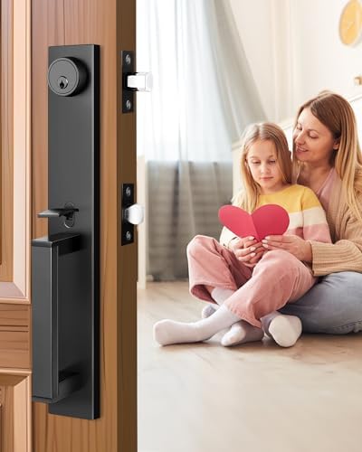 Modern Matte Black Front Door Handle Set with Deadbolt