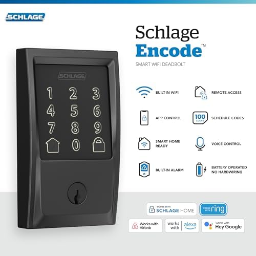 Schlag Smart Wi-Fi Deadbolt with Century Trim in Matte Black