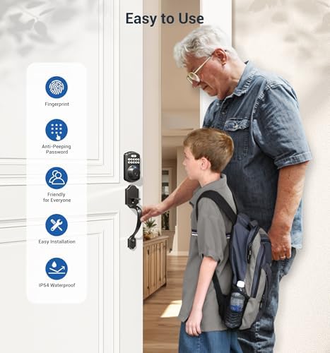 Veise Fingerprint Door Lock Set Keyless Entry Front Handle Matte Black