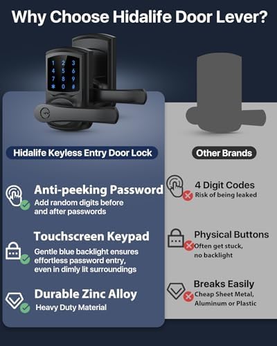 HIDALIFE Keyless Entry Door Lock with Handle Matte Black