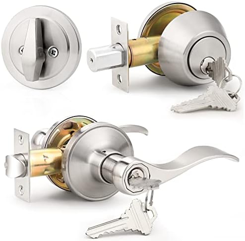 Probrico Drop Style Entry Door Handle Set with Single Cylinder Deadbolt