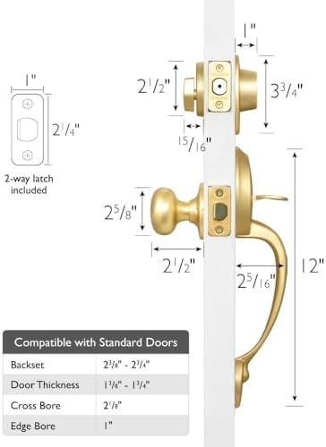 Design House Cambridge Door Handleset Satin Gold Reversible and Durable