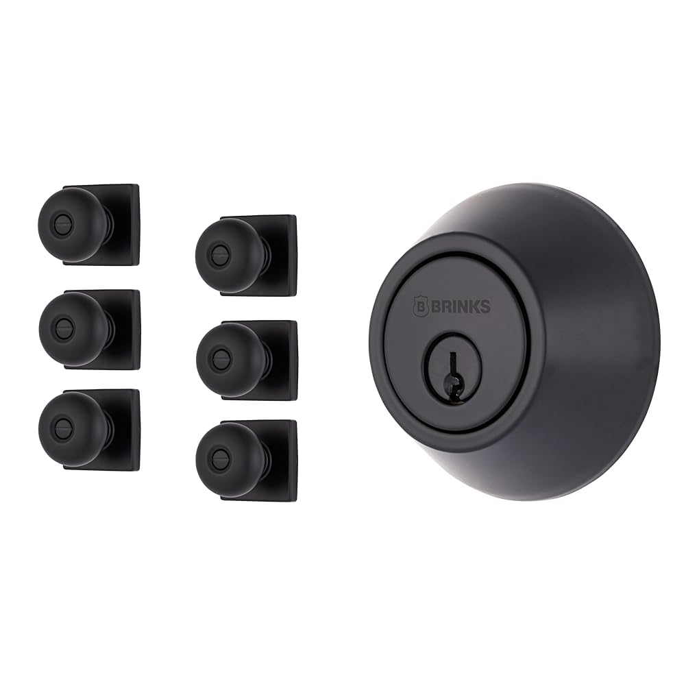 6-Pack Set - Matte Black Modern Privacy Door Knob Deadbolt