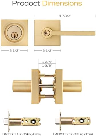 EHomeware Gold Door Handleset Satin Brass Reversible for RightLeft Doors