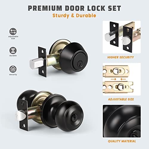 KNOBWELL Entry Door Knob and Deadbolt Lock Set Matte Black