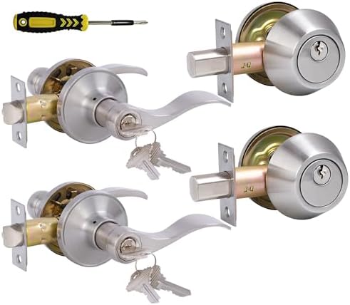 Secure Front Door Lock Set with Reversible Levers