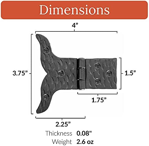 Handcrafted 4-Piece Black Wrought Iron Hinges for Farmhouse Barn Doors