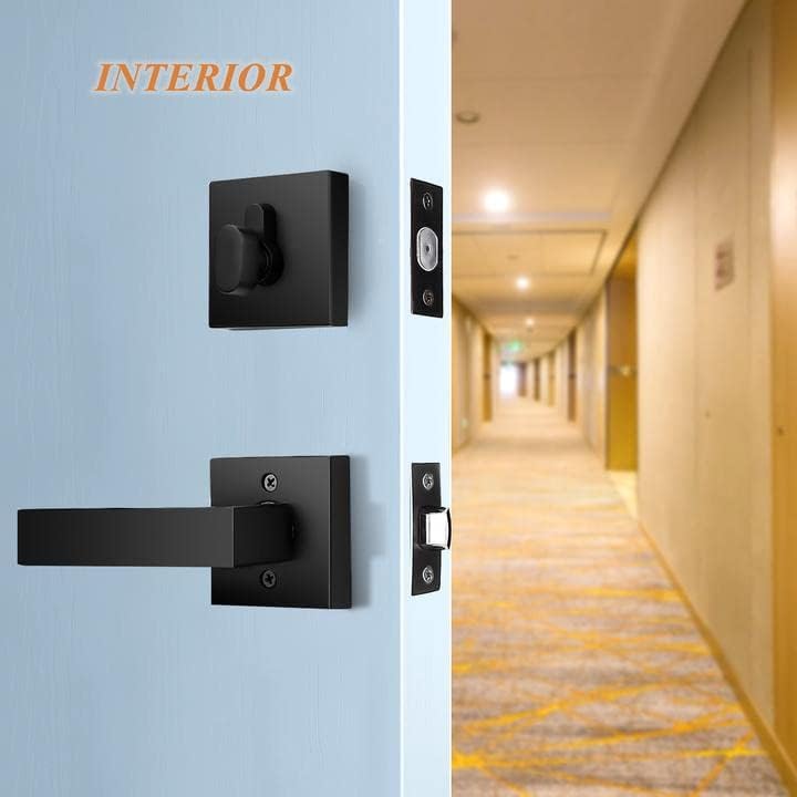Probrico Flat Black Passage Door Lever Single Cylinder Deadbolt Combo Set