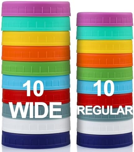 10 Wide Regular Mouth Mason Jar Lids - Set of 20 - Leakproof Dishwasher Safe