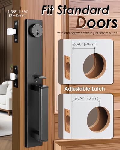Modern Matte Black Front Door Handle Set with Deadbolt