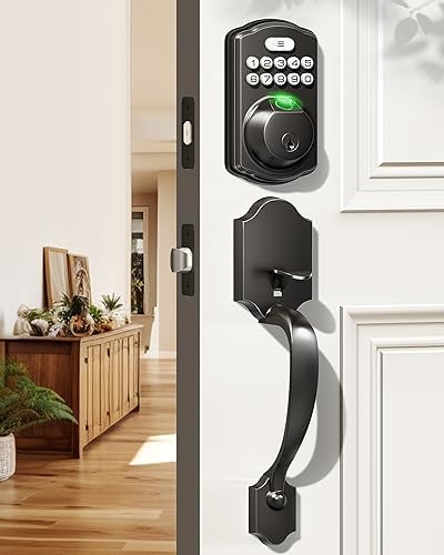Veise Fingerprint Door Lock Set Keyless Entry Front Handle Matte Black
