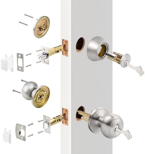 Probrico Keyed Alike Round Entry Door Knob and Deadbolt Set Satin Nickel